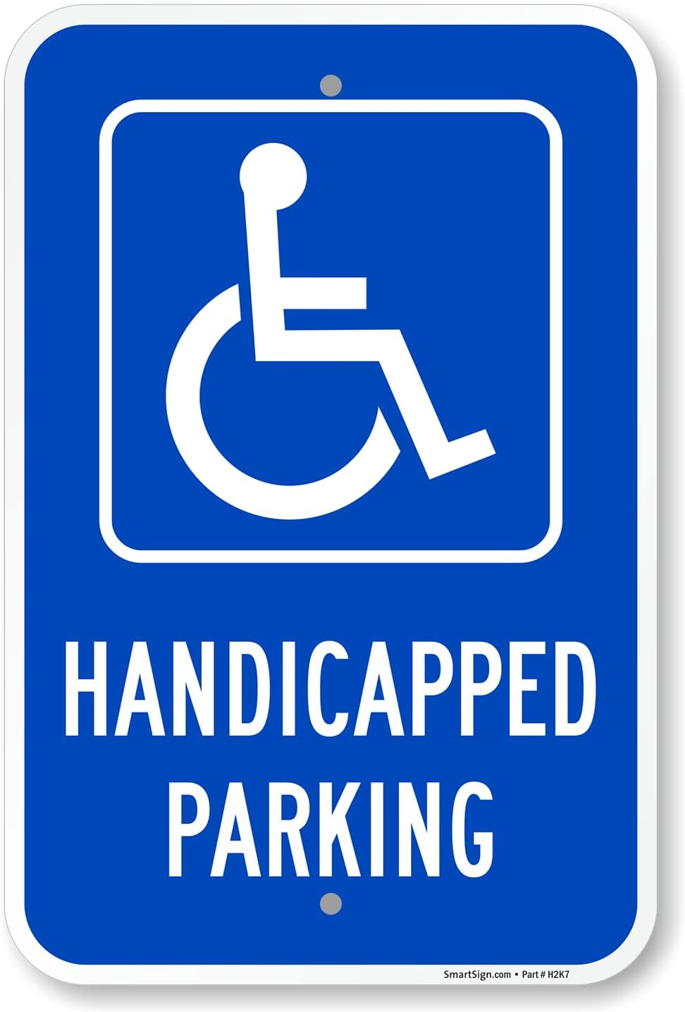 SmartSign (Pack of 4) 18 x 12 inch "Handicapped Parking" Metal Sign, 120 mil Aluminum Composite (ACM), Engineer Grade Reflective Material, White and Blue, Made in USA