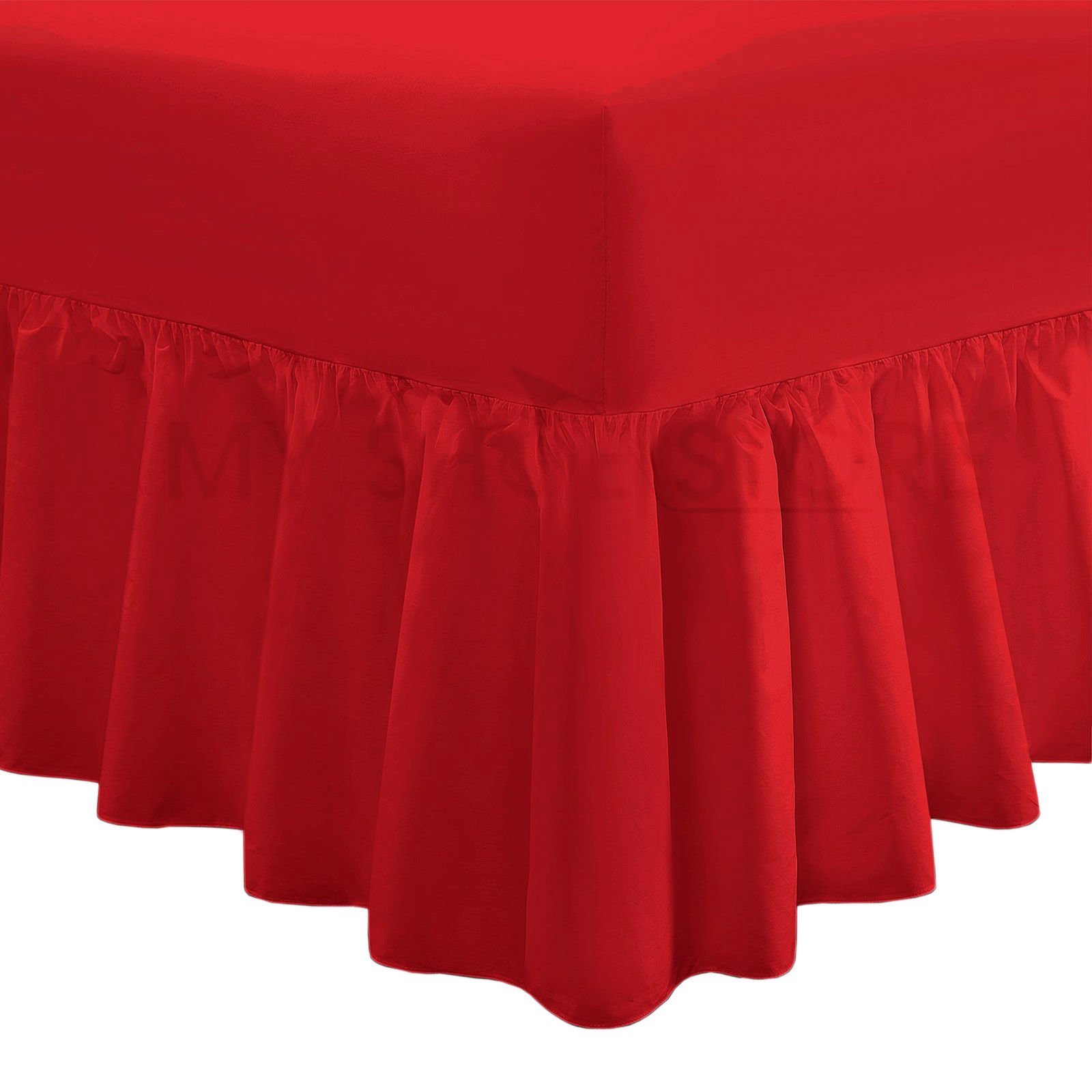 Valance Fitted Sheets Combed Poly-Cotton Plain Dyed Non Iron Percale Frilled Pleated Box Bed Sheet Bedding(Red, Single)