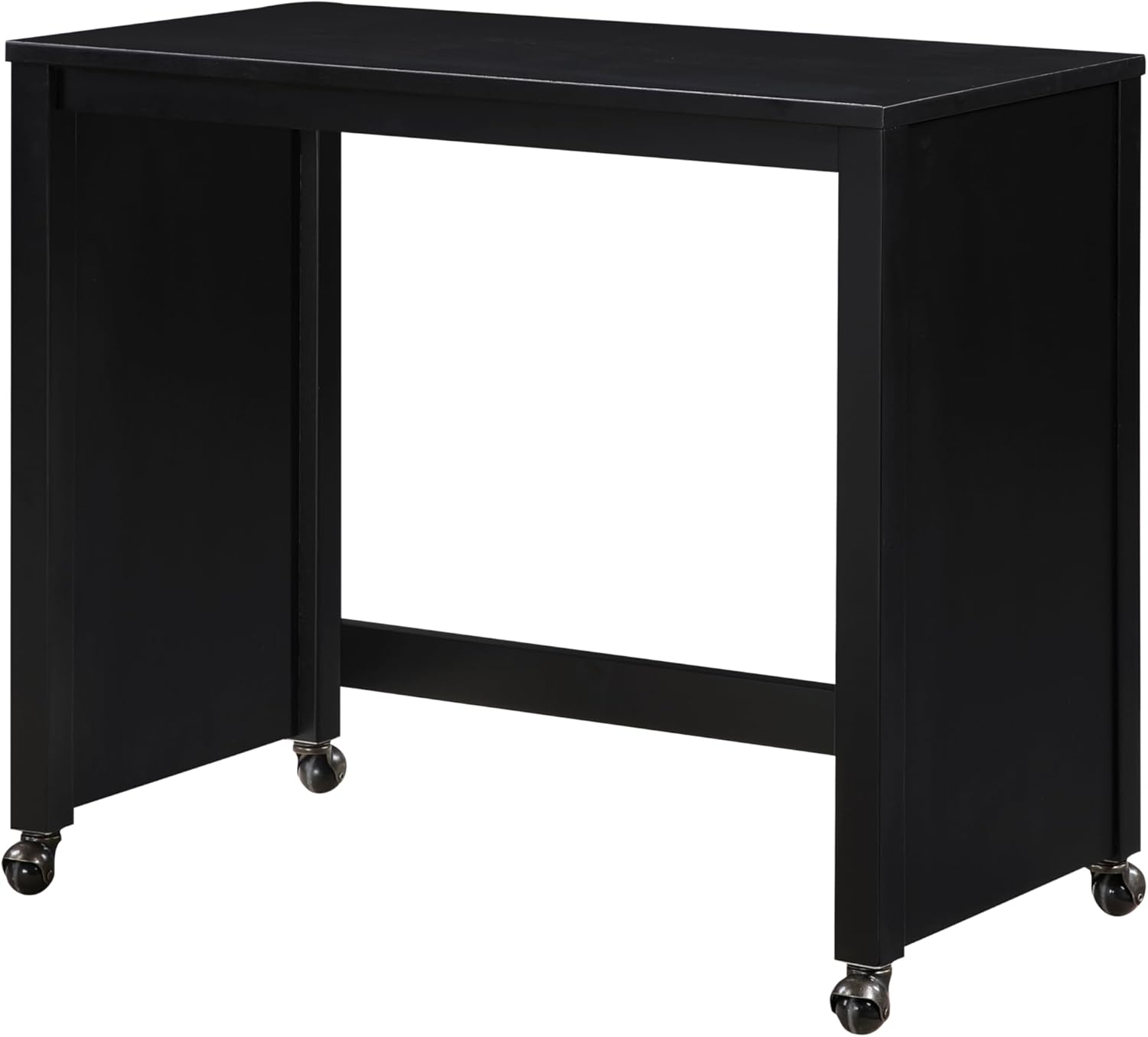 Desks and Stool Set 3pc Black Finish Rolling Desk with Casters, 2 Charging Ports Home Office Furniture