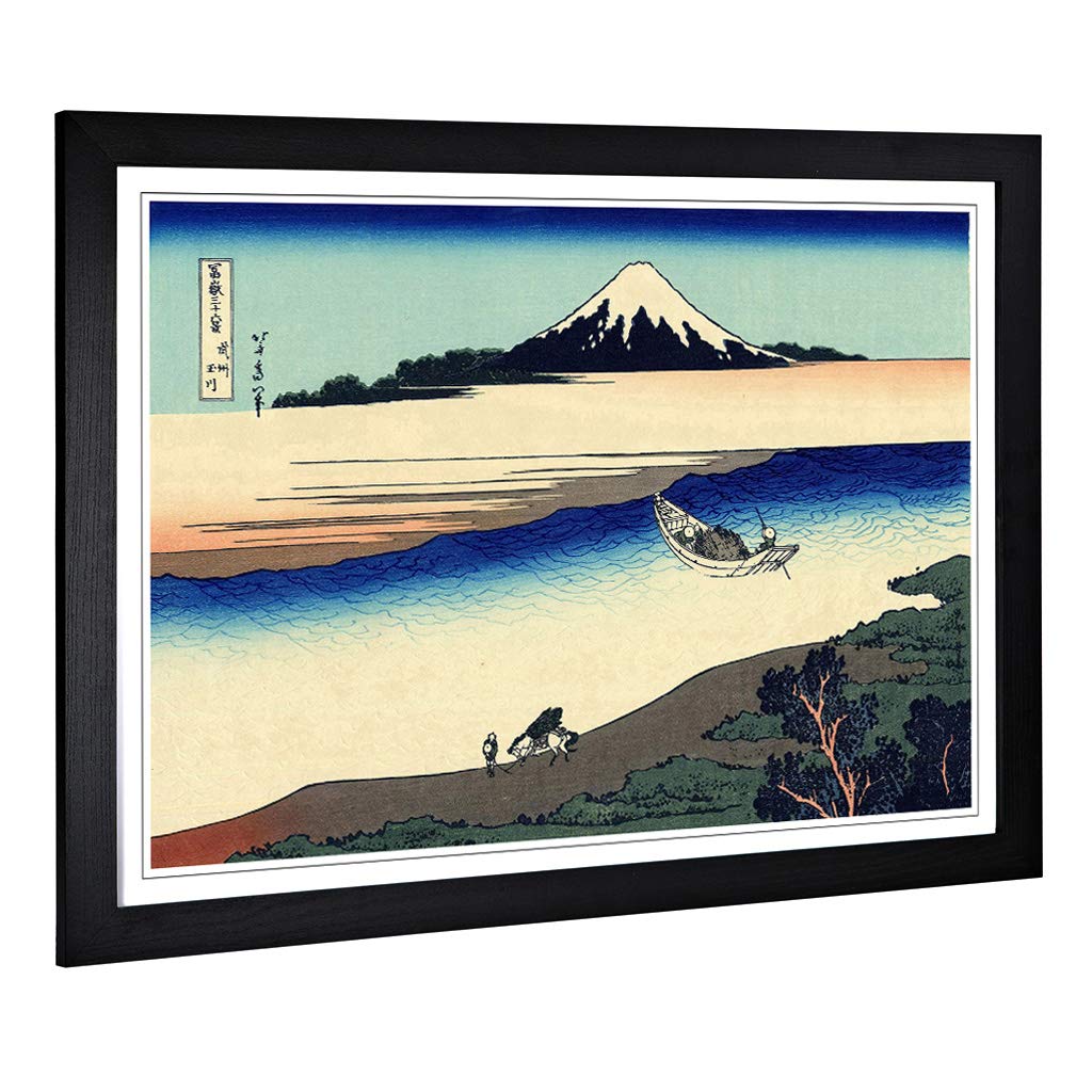 Big Box Art Framed Print of Hokusai Japanese Oriental Musashi Province Design | Wall Art Picture | Home Decor for Kitchen, Living Room, Bedroom, Hallway, Black, A2 / 24.5x18 Inch / 62x45cm