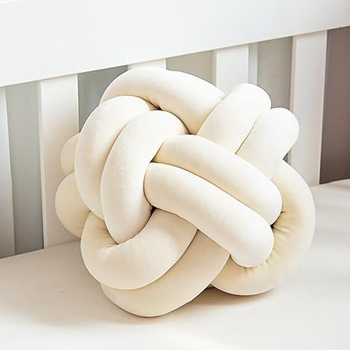 Miniatura 5 de huraty Cojín de nudo hecho a mano, almohada de nudo de felpa suave, almohada decorativa, cojín redondo de bola (verde esmeralda, 11 pulgadas)