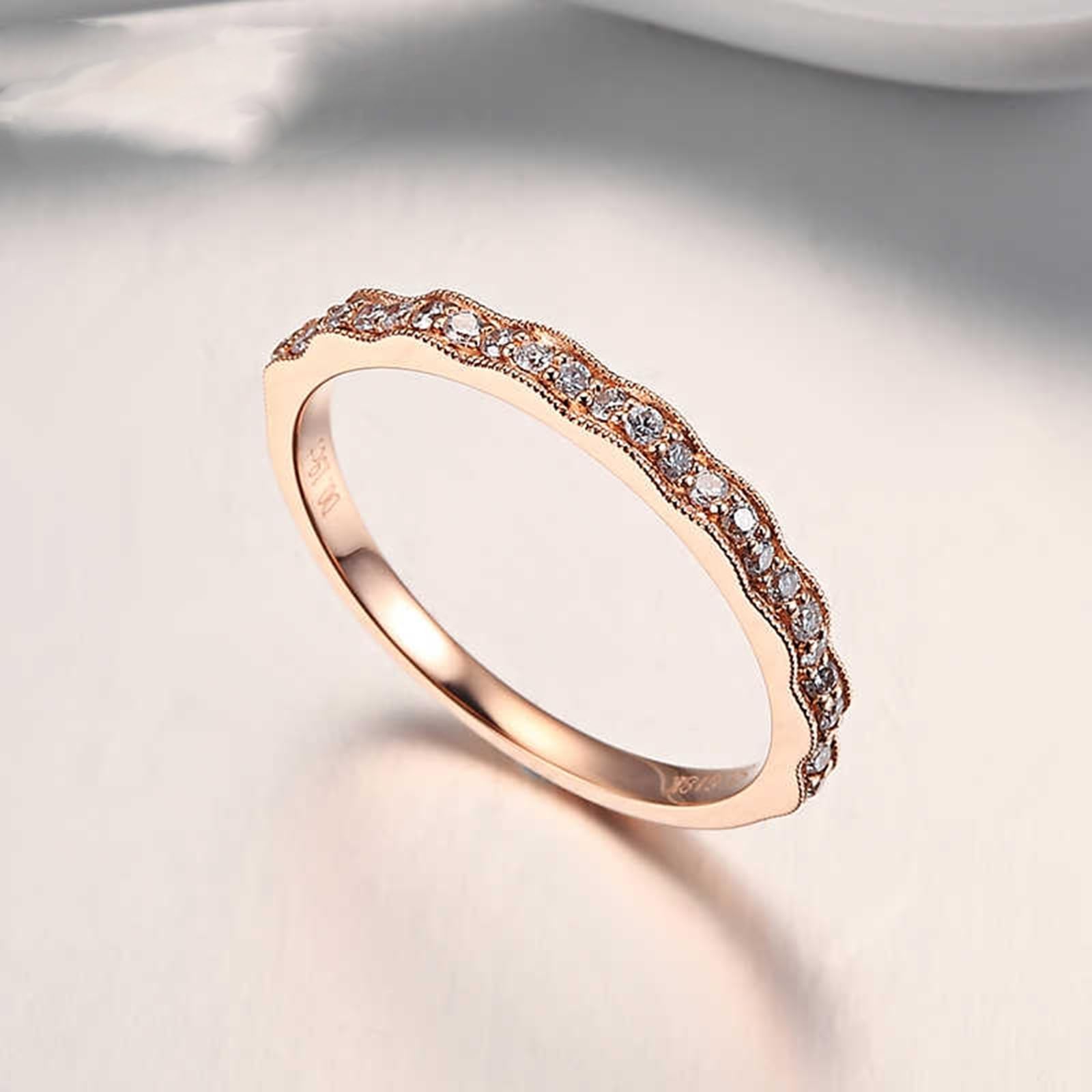 Anillo de oro rosa para mujer, anillo de boda real con diamante de 0,2 quilates, anillo de boda de oro auténtico, media eternidad