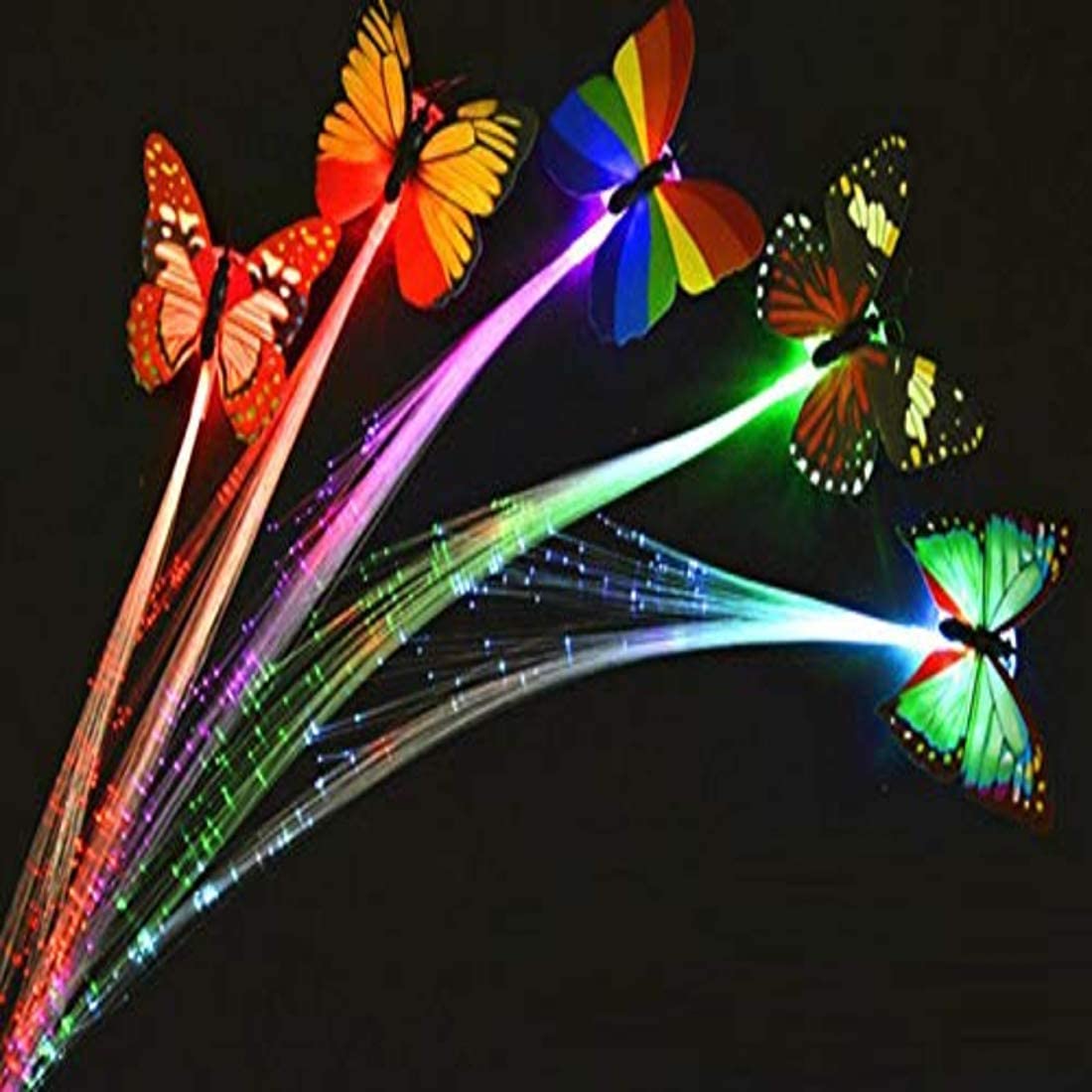 YEKDA 4 Pcs LED Flashing Light Butterfly Hair Clip | Braid Optical Fibber Hairpin Party | Girl and Women Party Favours (Multicolor, Pack Of 4) 4