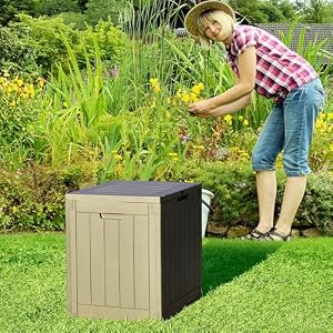 YITAHOME 30 Gallon Deck Box Outdoor Storage Box Waterproof Resin Package Delivery and Storage Box with Lockable Lid for Patio Furniture Cushions Pool Accessories Garden Tools Brown