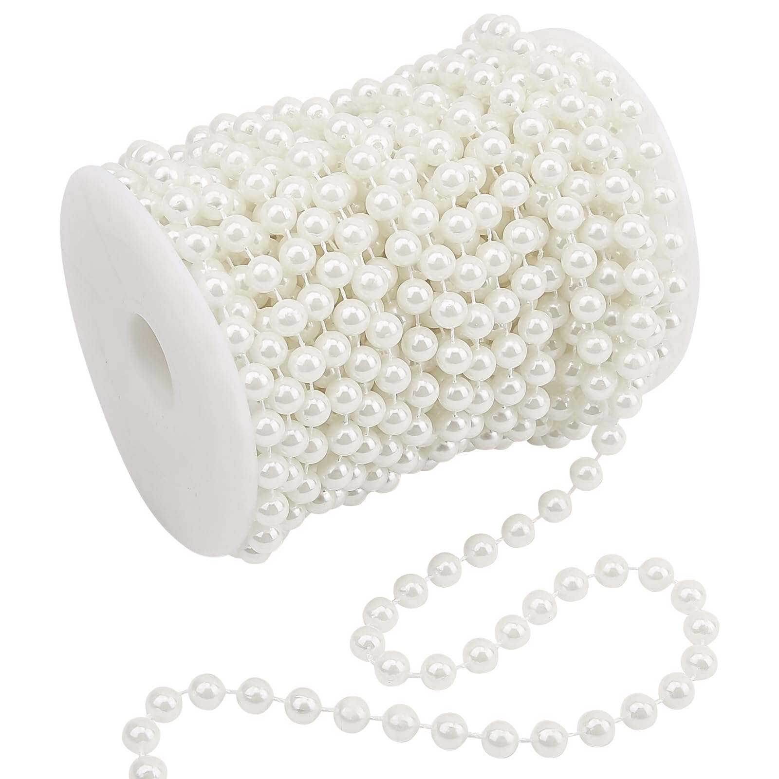 Pearls for Crafting, Pearl String Craft Beading, Pearl Beads for Christmas Tree Decorations, Wedding and Party Supplies (8mm, Off-White, 45 Feet)