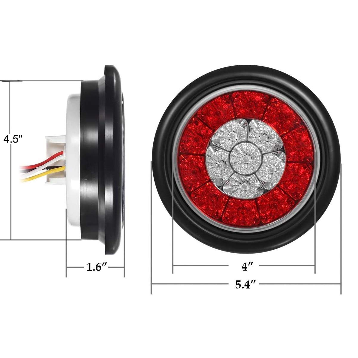 Partsam 2Pcs Red/Amber Round led Trailer Tail Lights 16 LED Multi