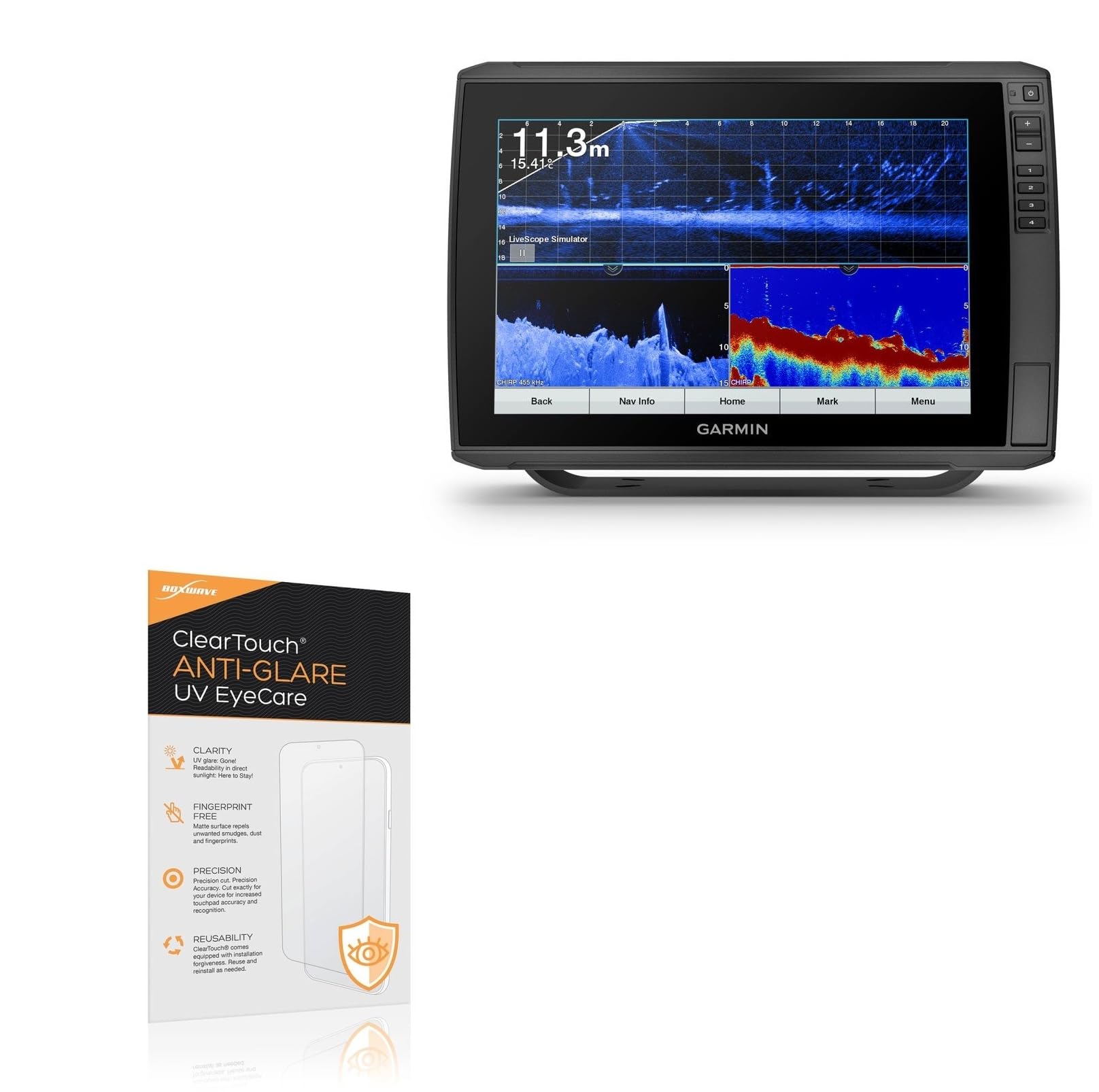 BoxWave Screen Protector Compatible With Garmin echoMAP Ultra 122sv - ClearTouch Anti-Glare Anti-UV EyeCare (2-Pack), Filters out Harmful Blue Light Reduce Fatigue