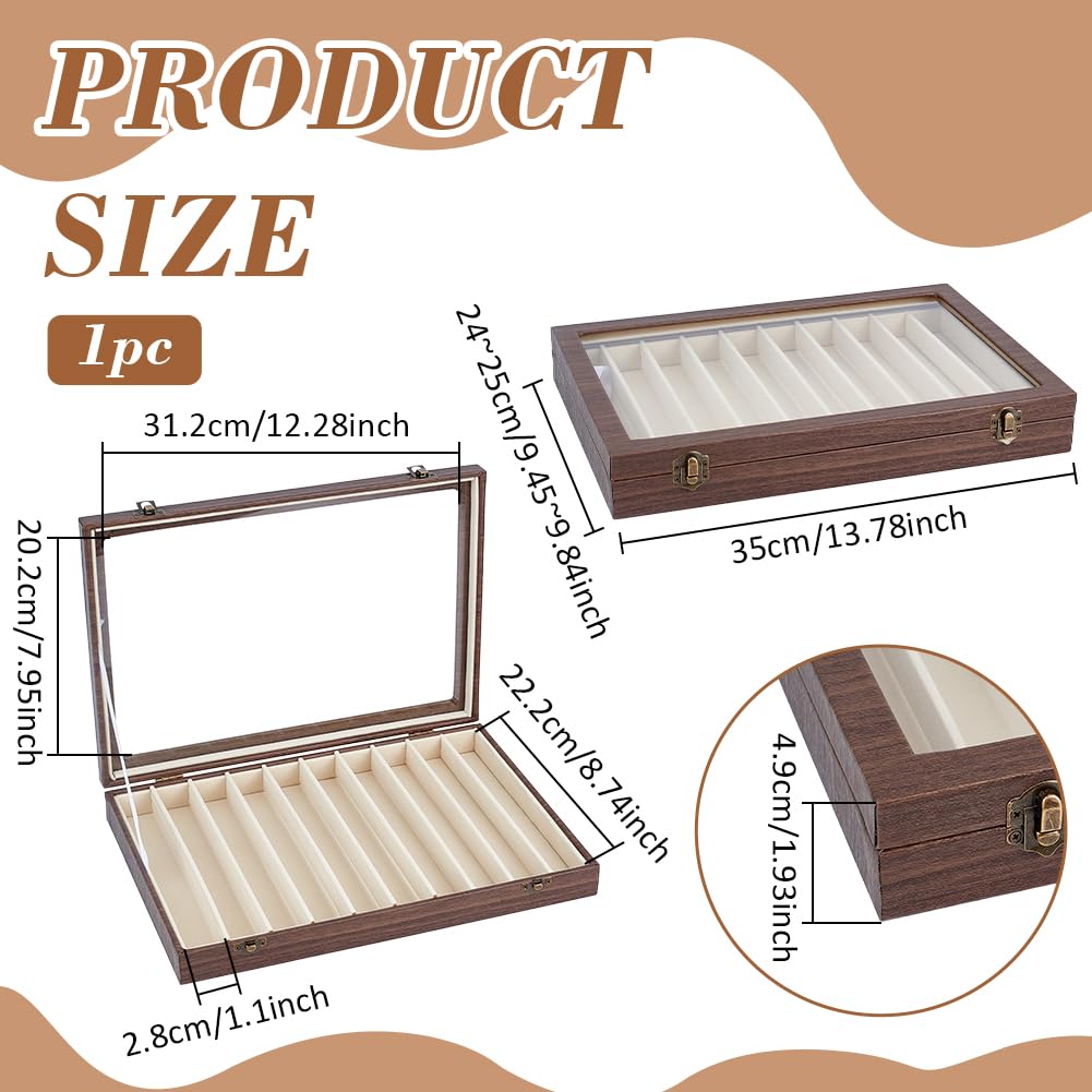 BENECREAT Présentoir à Stylos en Bois avec 10 Emplacement Organisateur de Stylos Plumes en Verre Transparent Idéal pour Offrir Ou Collectionner. 350x240~250x49mm