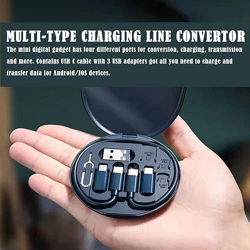 Miniatura 6 de Cabezal de conversión de cable de datos multifuncional, caja de almacenamiento portátil, convertidor de línea de carga multitipo, herramienta de