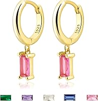 Vista 23 de Gold Huggie Hoop Earrings Crystal Green Drop Earrings