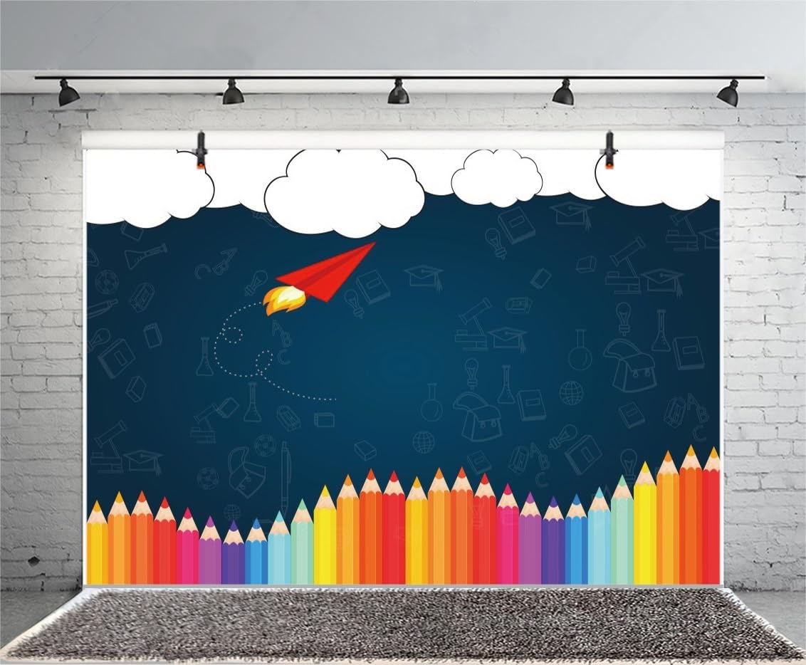 Leyiyi 2,4 x 1,8 m 'Welcome Back to School' fotografia tło stara klasa kreda tablica tablica kolorowe długopisy powrót sezon grunge gaf papierowy samolot tło studenci zdjęcie portret winyl studio