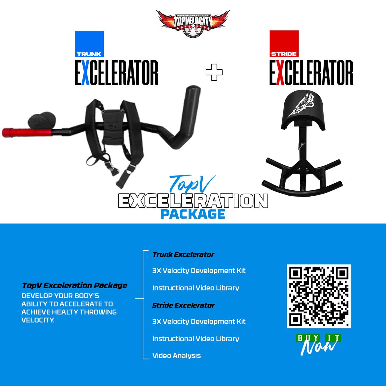 TopVelocityExceleration Package - Elite Upper body and Lower Body Power - for Baseball Performance - Youth Model (Suitable for Athletes 5'9" and below)