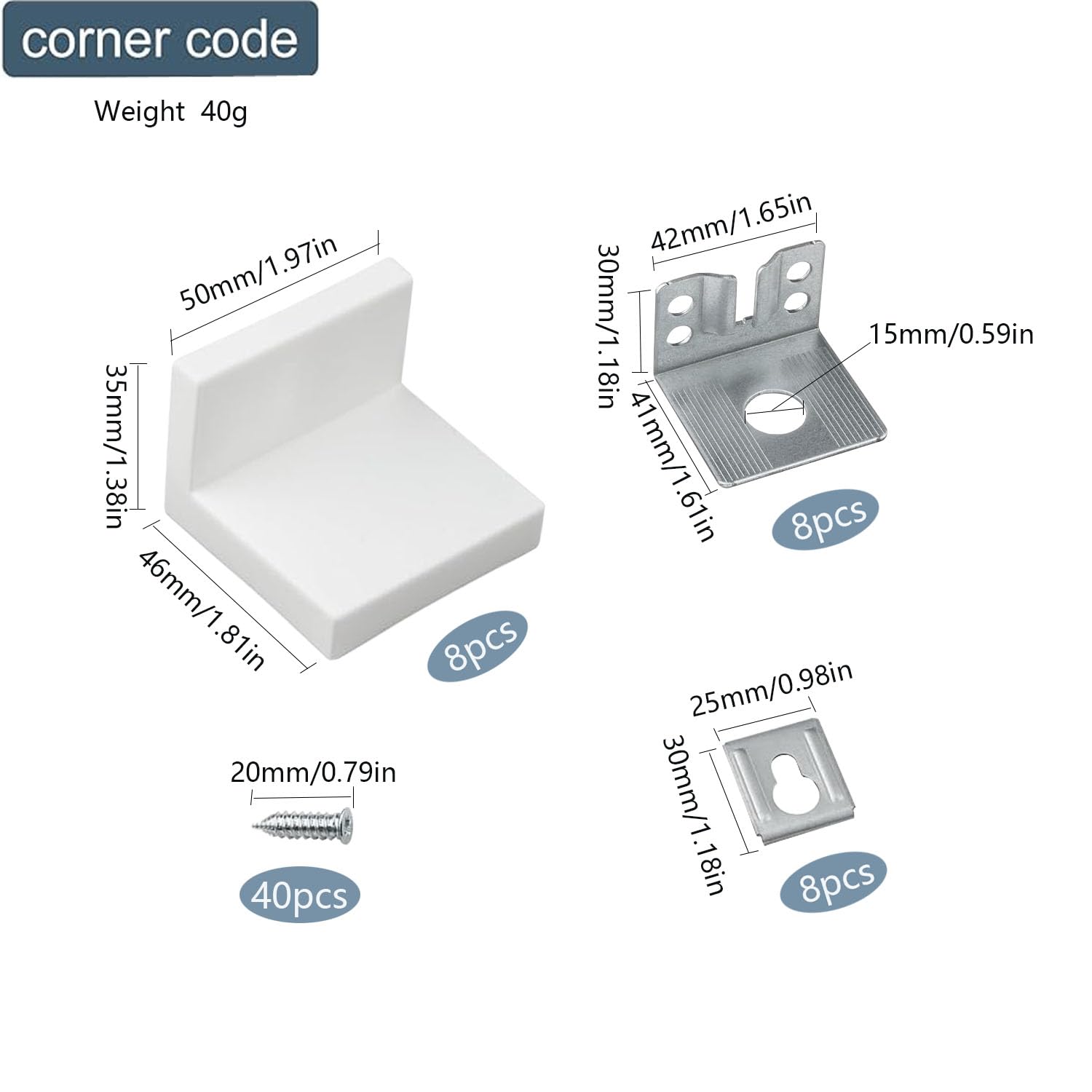 Staffe di Fissaggio per Superiore da Cucina 8 PCS Raccordo per Sospensione a Parete 5 x 4.6 x 3.5 cm Supporto per Armadi e Pensili Tappo di Copertura Attaccaglie per Pensili Adatto Armadi e Mobili