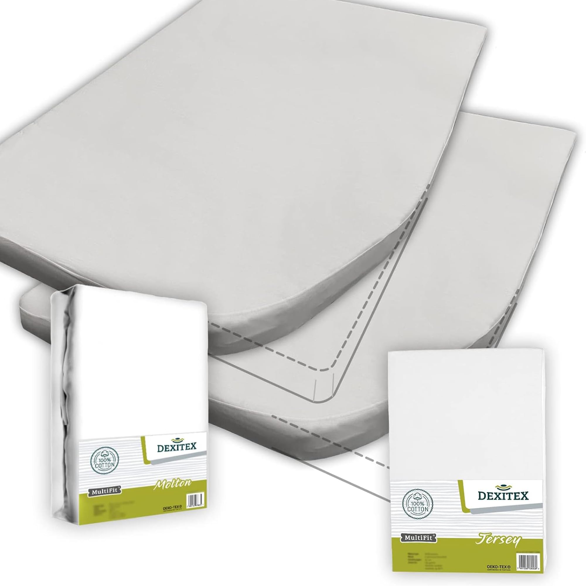 Spannbettlaken Wohnmobil 2er Set - 1 Spannbettlaken Weiß + 1 Molton matratzenschoner mit Ecke rechts(125-155cm x 200cm)- Französische Betten - für Wohnwagen Matratze - Oeko-TEX