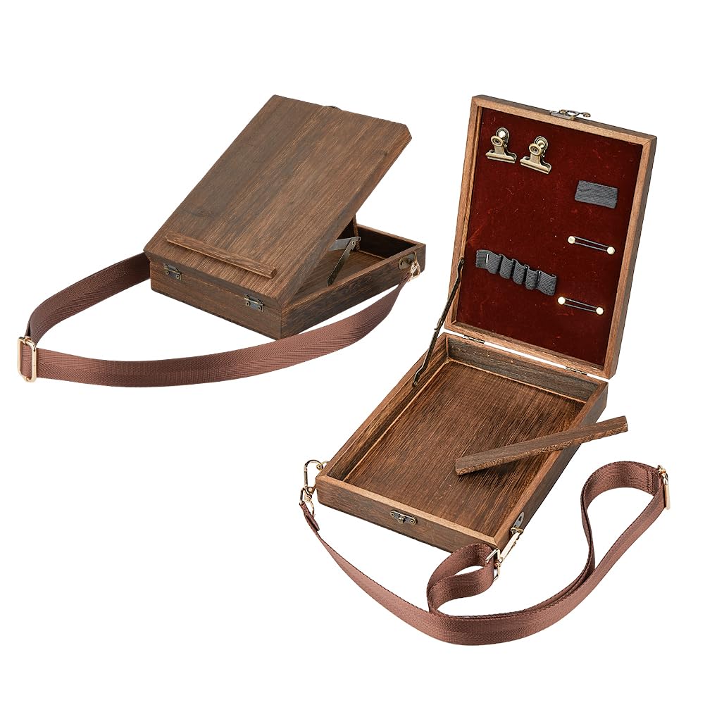 SUPERFINDINGS Scatola In Legno per Messaggeri di Scrittori，Cavalletto Da Tavolo，Scatola Portapitture con Spazio per Pennelli e Utensili，Gabbia di Stoccaggio Portatile con Fascia per Dipingere