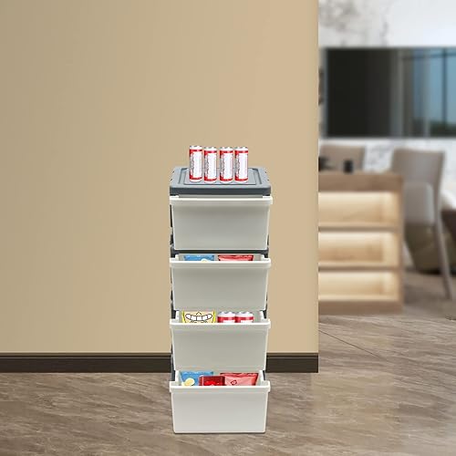 Miniatura 9 de Carrito de almacenamiento con ruedas de 4 niveles con ruedas, organizador de 4 cajones, carritos de almacenamiento de plástico con ruedas, cajón