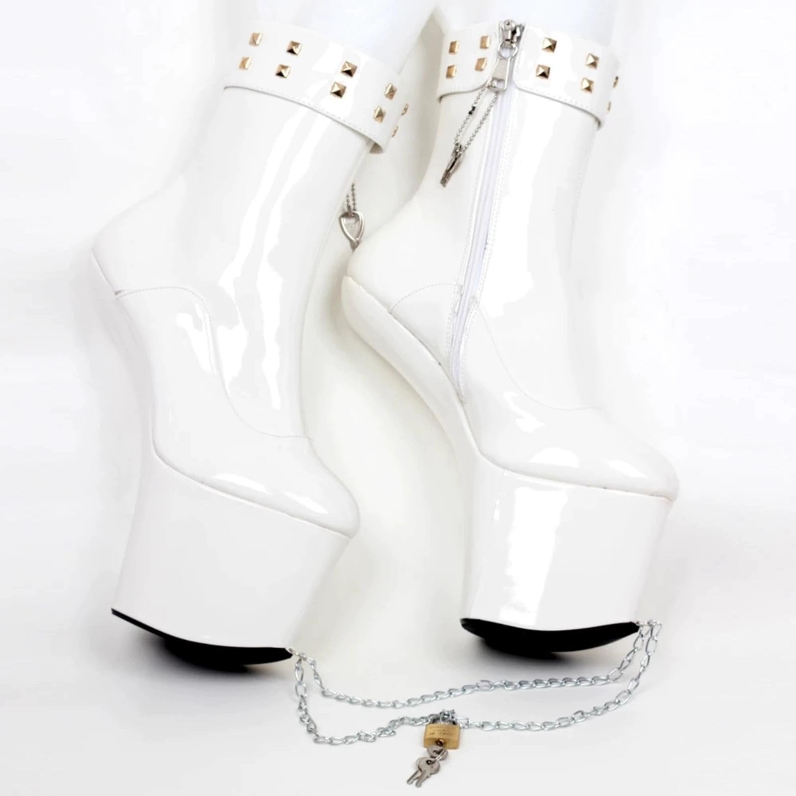 Ballet Heels AbschließBar High Heels Sexy Plateau Heelless Ballet Heels Extrem Superhohe Stiefeletten,White-45