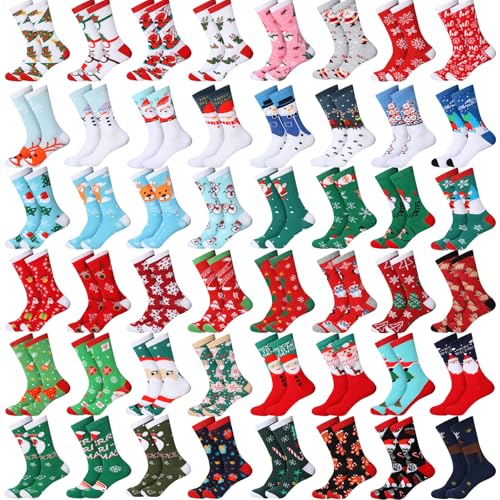 Handepo 48 Pairs Christmas Socks for Men Women Bulk Gifts