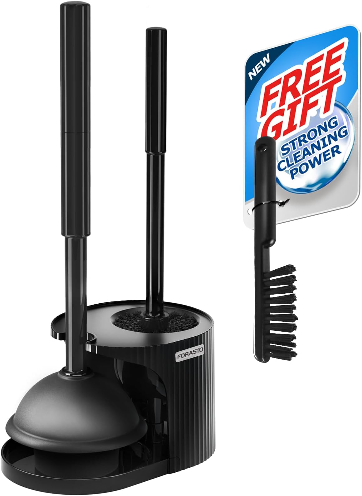 FORASTO2 in 1 Toilet Plunger and Brush Set,Toilet Bowl Brush Plunger Set,Bathroom Cleaning Tools,Groove Gap Brush,Toilet Brush Plunger Combo,Cleaning Brush,Bathroom Cleaning Supplies,Black