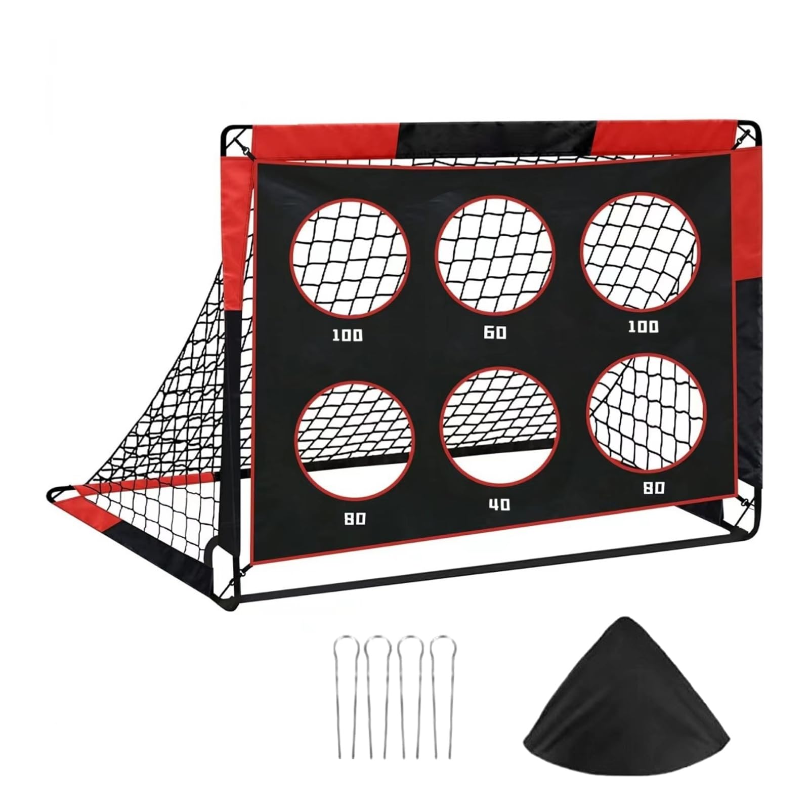 Porta da calcio portatile design 2 in 1, rete da calcio pieghevole per allenamento all'aperto con 5 zone bersaglio, tessuto Oxford 450D 59x47,2x47,2 pollici