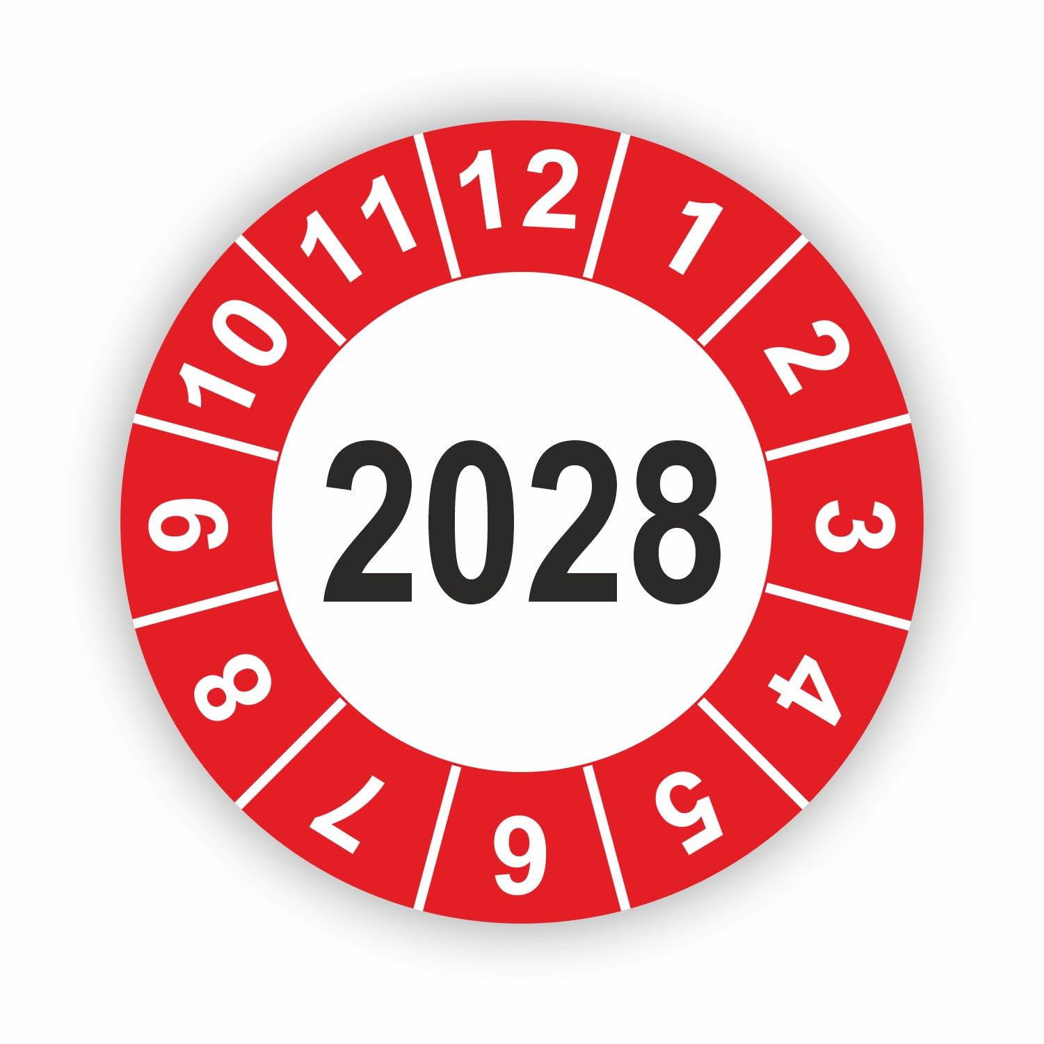 Hochwertige Prüfetiketten JAHRESPLAKETTE 2028 Ø 40mm - Selbstklebende PVC-Folie - Wartungsetiketten für Prüfung - Prüfplakette für Prüfungsnachweis (500 Stück)