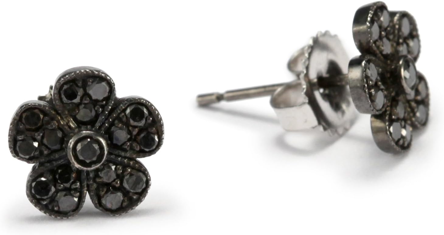 "Flores" 18k Gold Mini Flower Colette Black Stud Earrings
