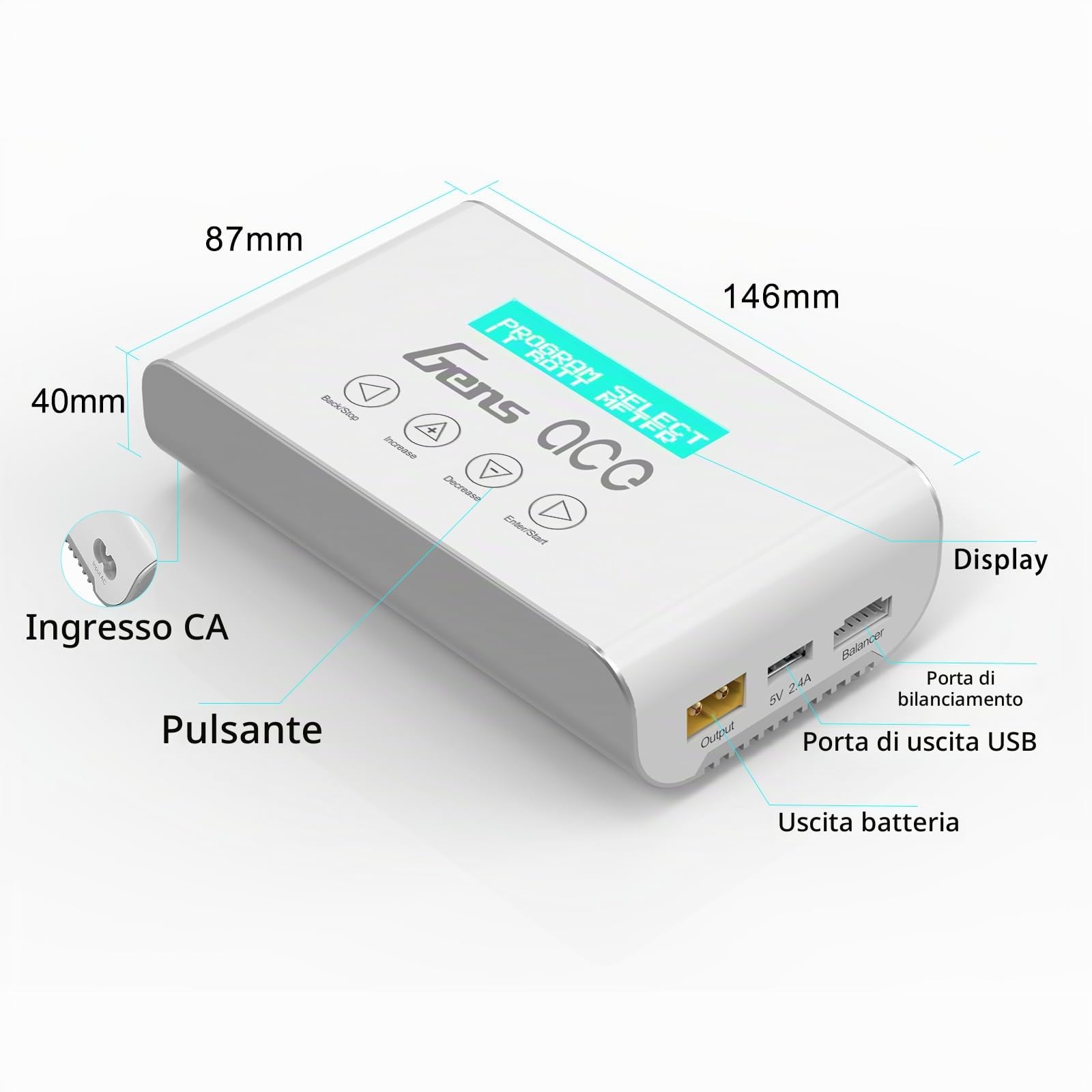 Gens ace Caricabatteria RC 100W 10A Caricabatterie Smart RC con Caricatore Bilanciato XT60 Compatibile per 2-6s LiIon/LiPo 3-18S NiMH
