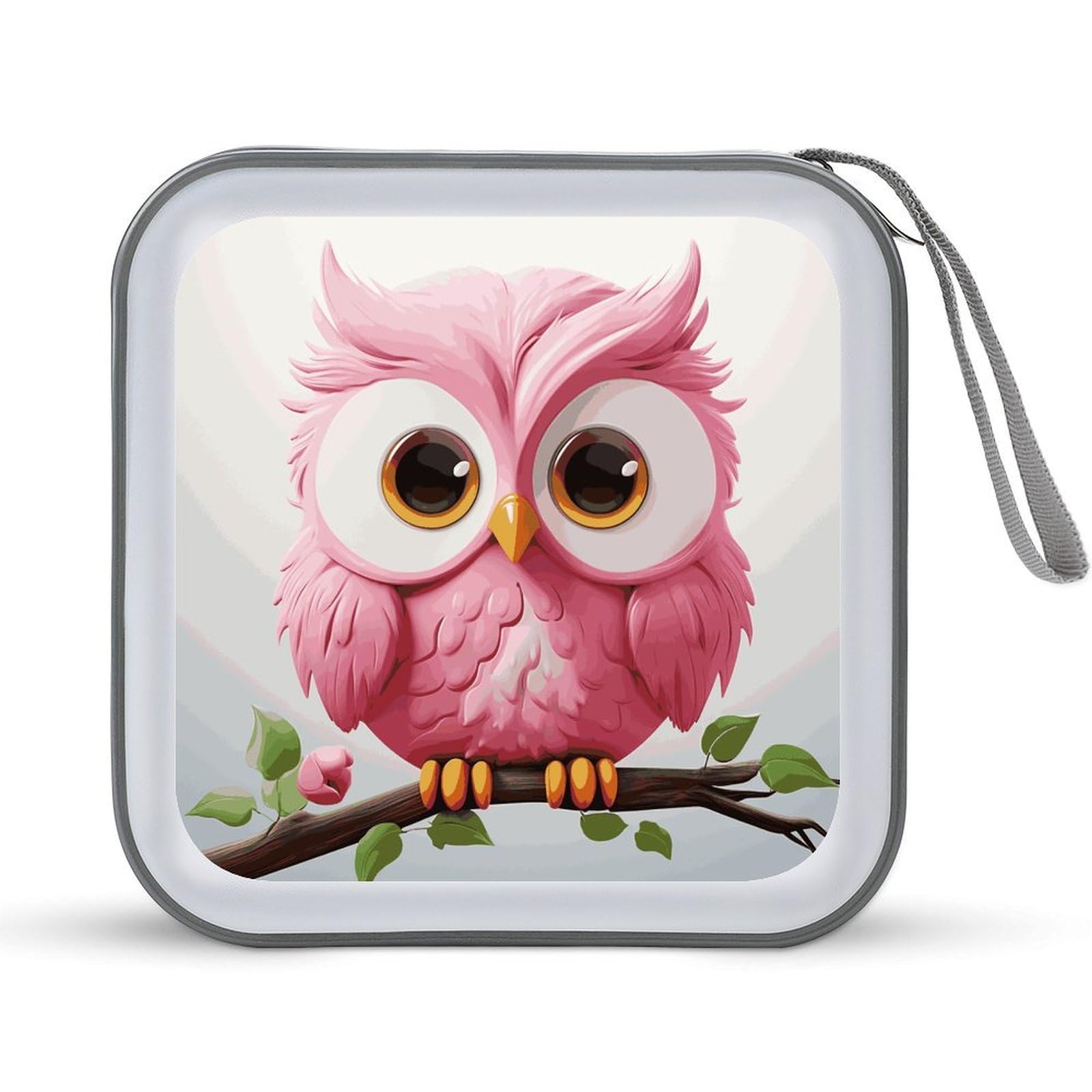 VstaDank A Pink Owl CD Case with Hand Strap Lightweight DVD Wallet Holder 40 Capacity CD/DVD Case Wallet Protective CD Wallet CD/DVD Portable Storage Binder for Car Home Office