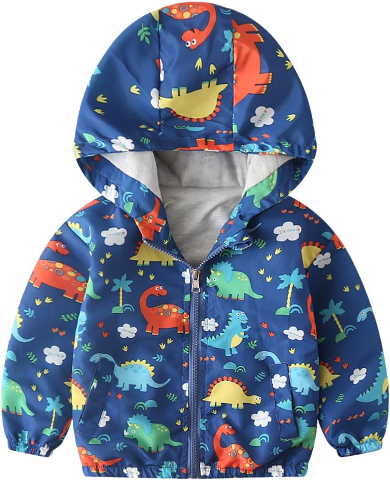IMEKIS Toddler Baby Hooded Windbreaker Coat Zipper Dinosaur Jacket Fall Lightweight Windproof Outwear for Boys Girls
