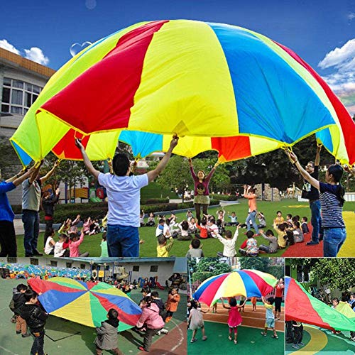 Image of Fitfix 24 Feet Rainbow Kids Play Parachute Game | Colorful Outdoor & Indoor Activity Toy for Schools, Kindergarten & Parties | Durable Polyester Cooperative Team Play Parachute for Boys & Girls