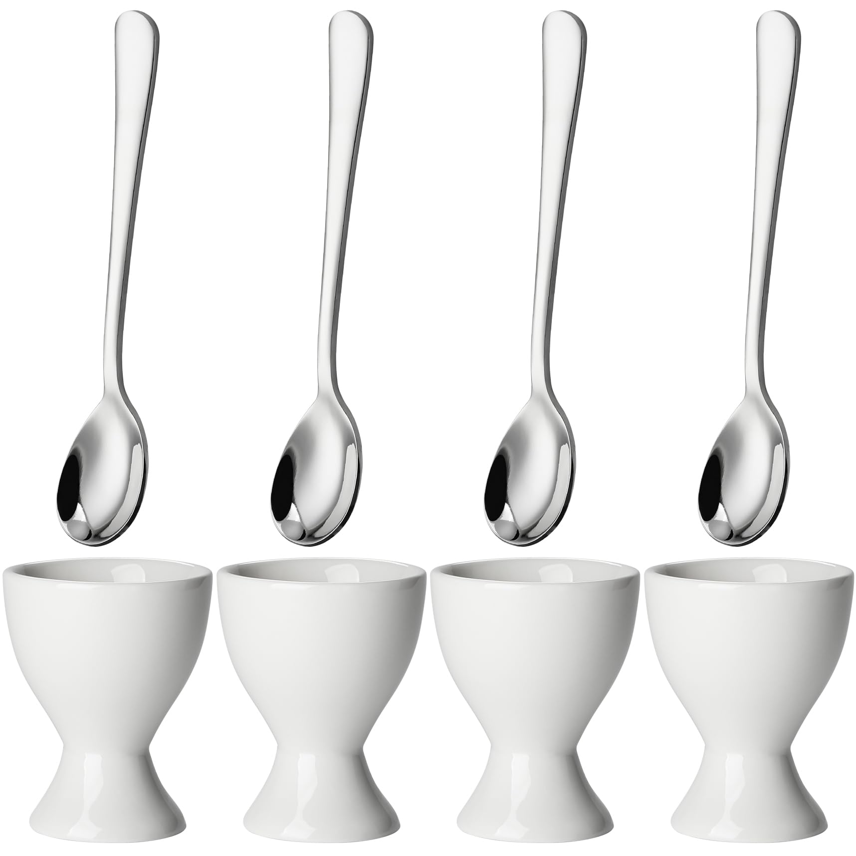 Egg Cups Set for Soft Hard Boiled Eggs Ceramic Egg Cups Stainless Steel Egg Spoons (4 Cup 4 Spoon)