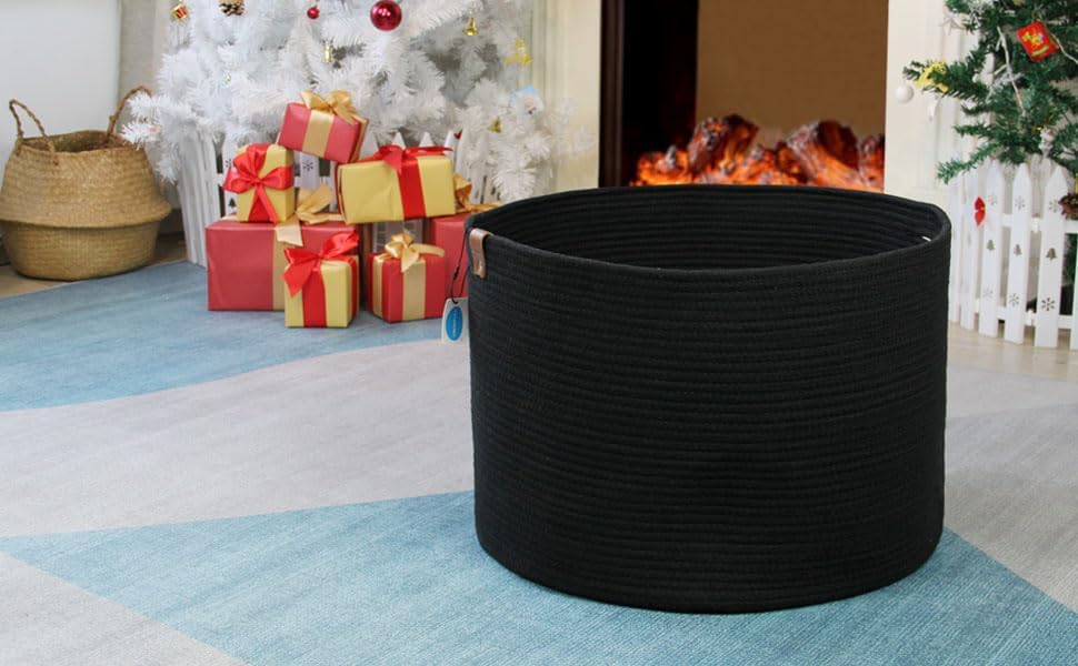 Miniatura 5 de Casaphoria - Canasta tejida extragrande para almacenamiento de mantas, hecha de cuerda de algodón, color gris carbón para sala de estar (21 x 13.8