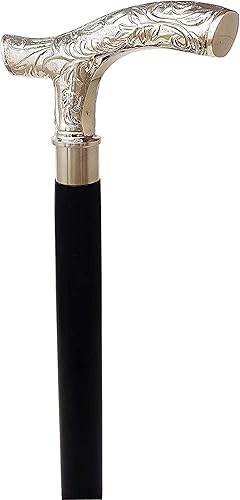 Miniatura 4 de AnNafi Bastón de madera de ébano negro y plateado latón  Bastón de madera natural tono para hombres y mujeres  Exhibición decorativa del personal