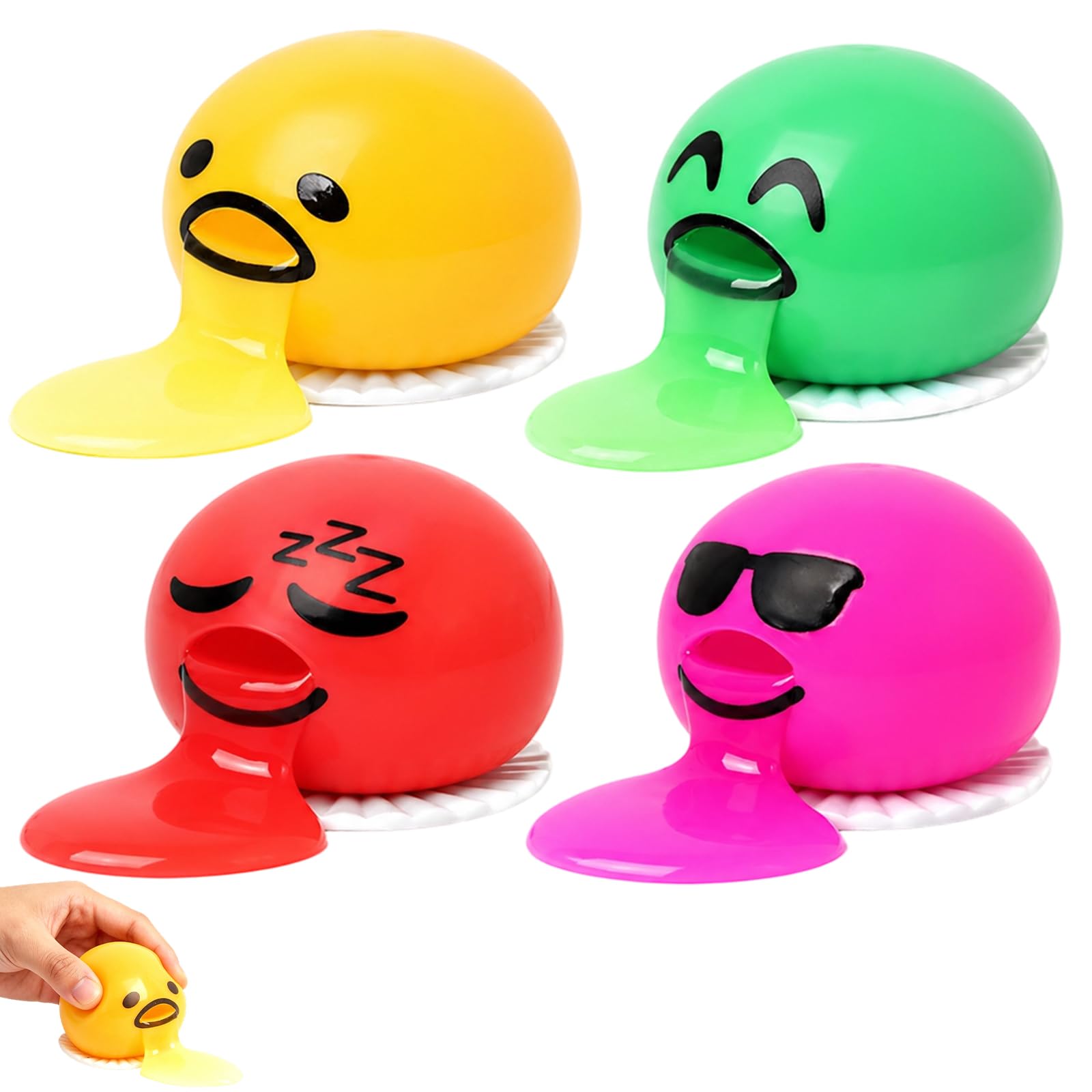 4Pcs Puking Ball, Colourful Creative Set, Novelty Item for Prank Games, Vibrant Red Purple Yellow Green Design, Compact Size for Easy Handling