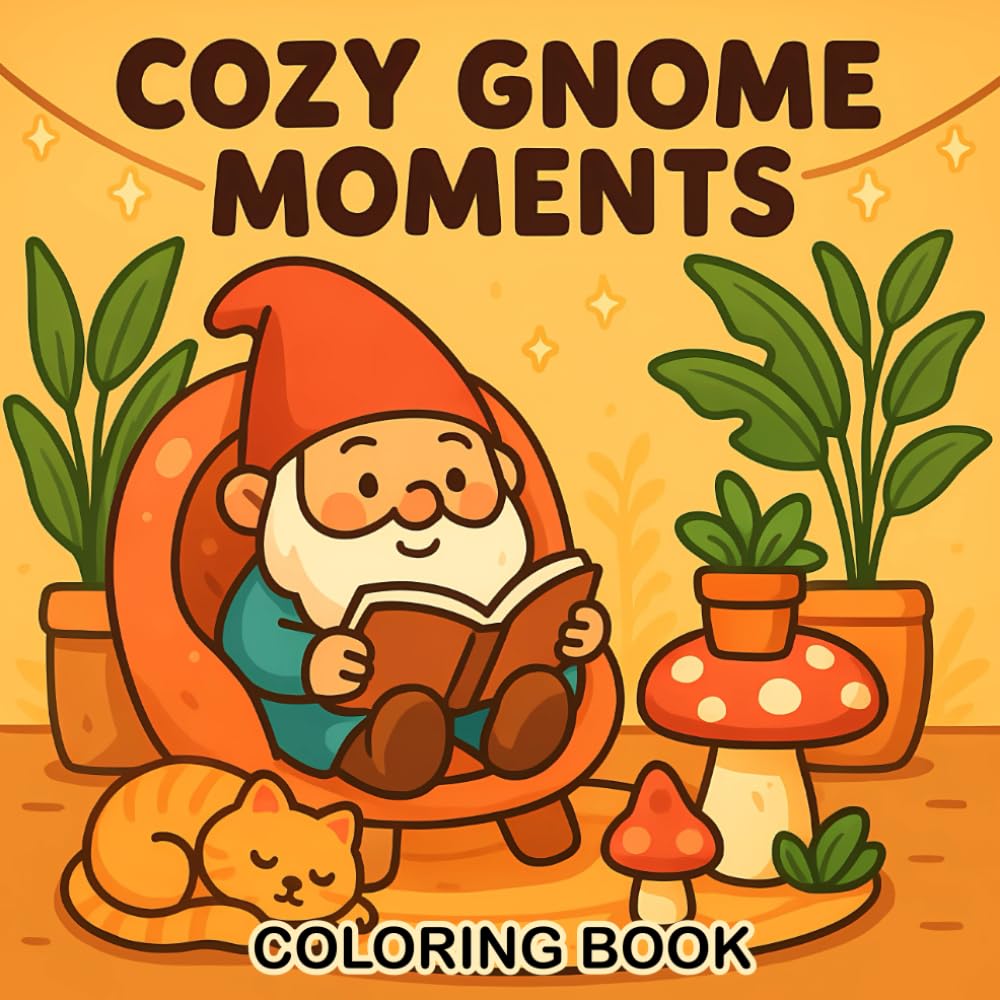 Cozy Gnome Moments Coloring Book: Adorable Gnome and Mushroom Scenes Illustration for Stress Relief and Relaxation