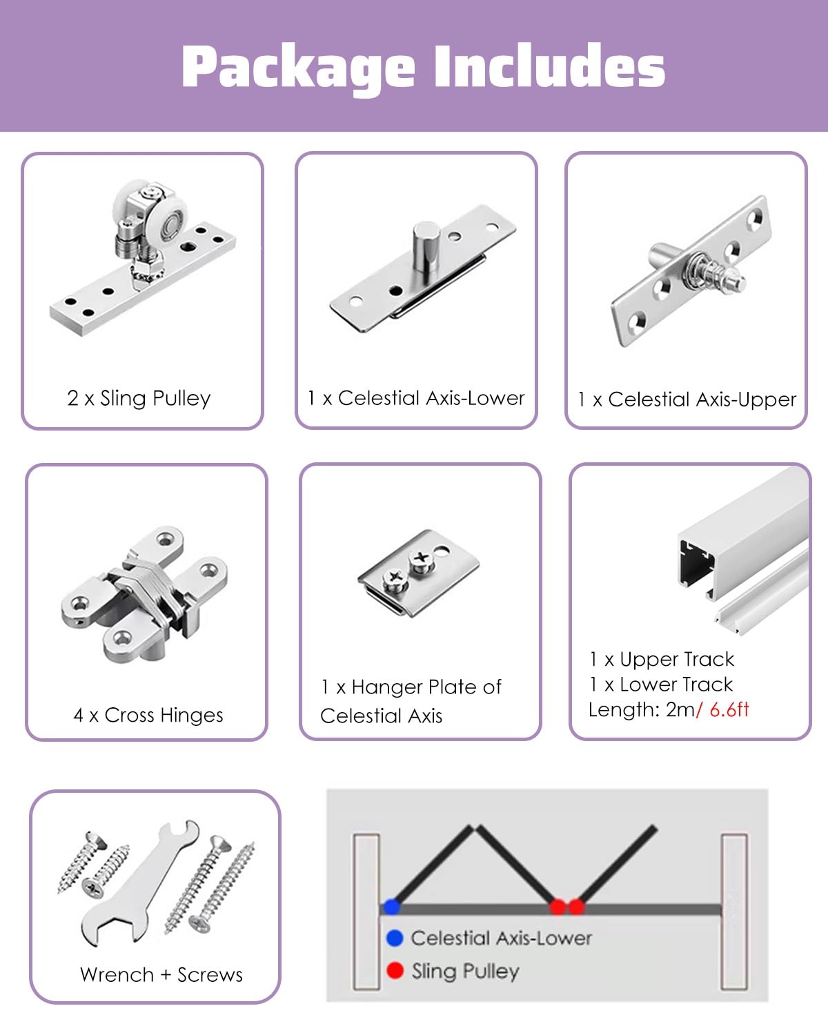 Kit de herrajes para puerta plegable con riel para ahorrar espacio, se adapta a paneles de bolsillo de vidrio y madera, fácil instalación