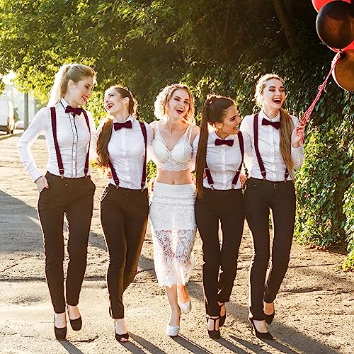 Image of Haysandy 6 Set Men Suspender and Bow Tie Set Bulk Pack Y Back Y Shape Adjustable Elastic Suspender for Adult Women