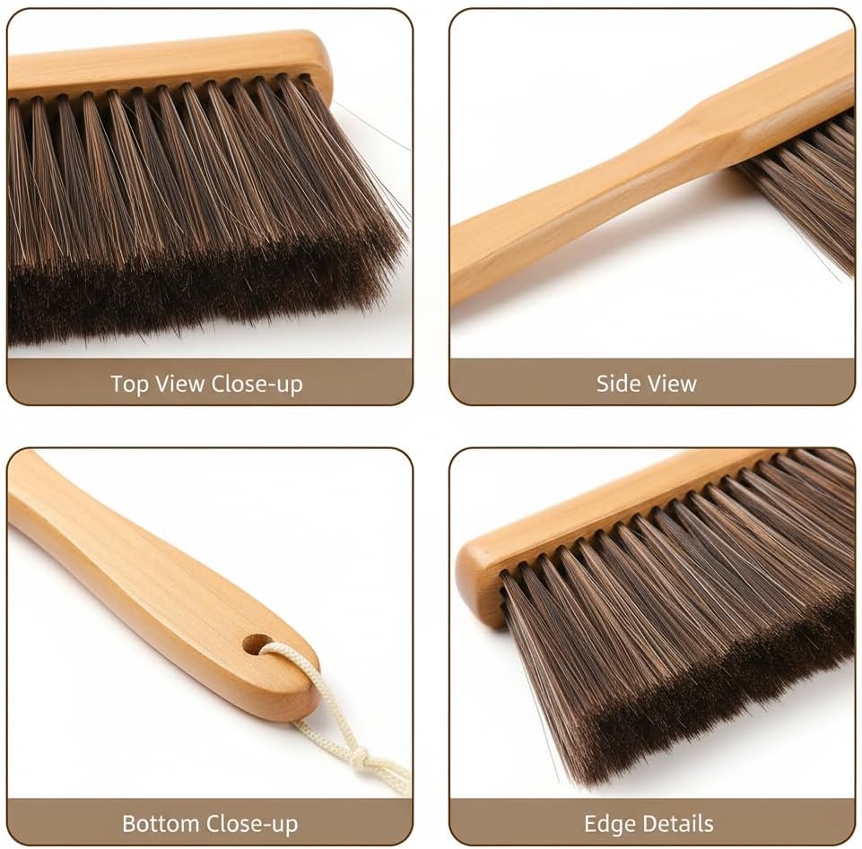 Wooden Hand Broom - Horsehair Cleaning Brushes for Workshop, Furniture, Automotive, Woodworking Surfaces | Natural Bristles, Ergonomic Handle