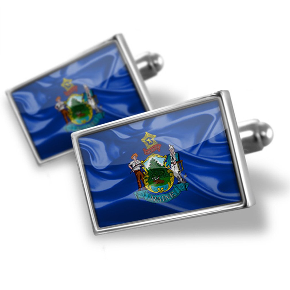 NEONBLOND Cufflinks Maine 3D Flag Region: America (USA)