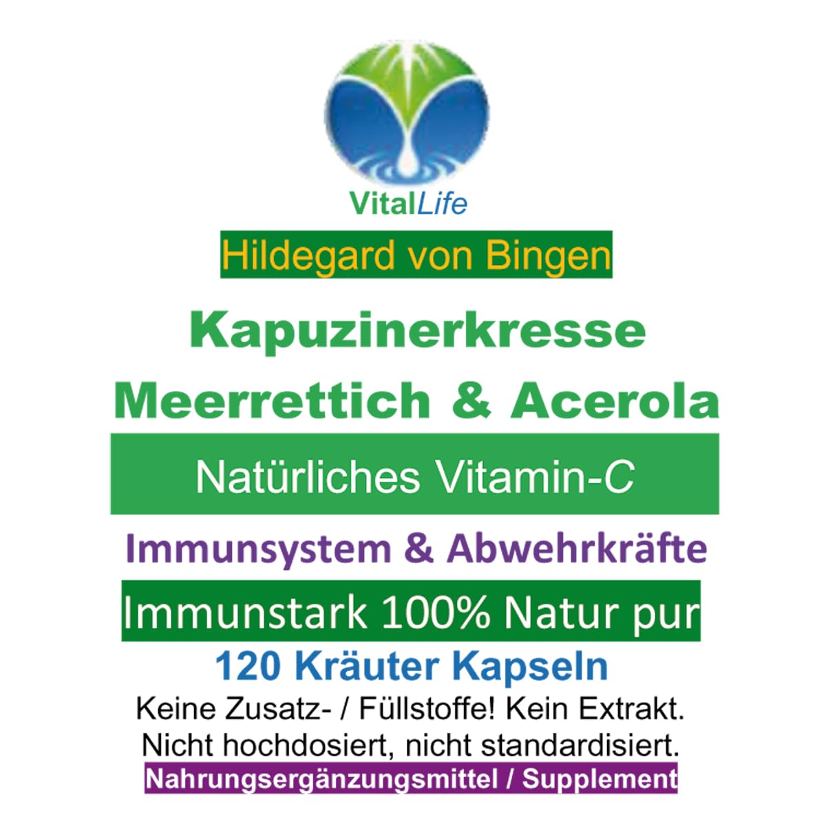 Immunstark - Immunsystem & Abwehrkräfte stärken 360 (3x120) Kapseln Immun-Trio mit Kapuzinerkresse, Meerrettich, Acerola (natürliches Vitamin-C). 100% NATUR pur. OHNE Zusatzstoffe. 26665-3