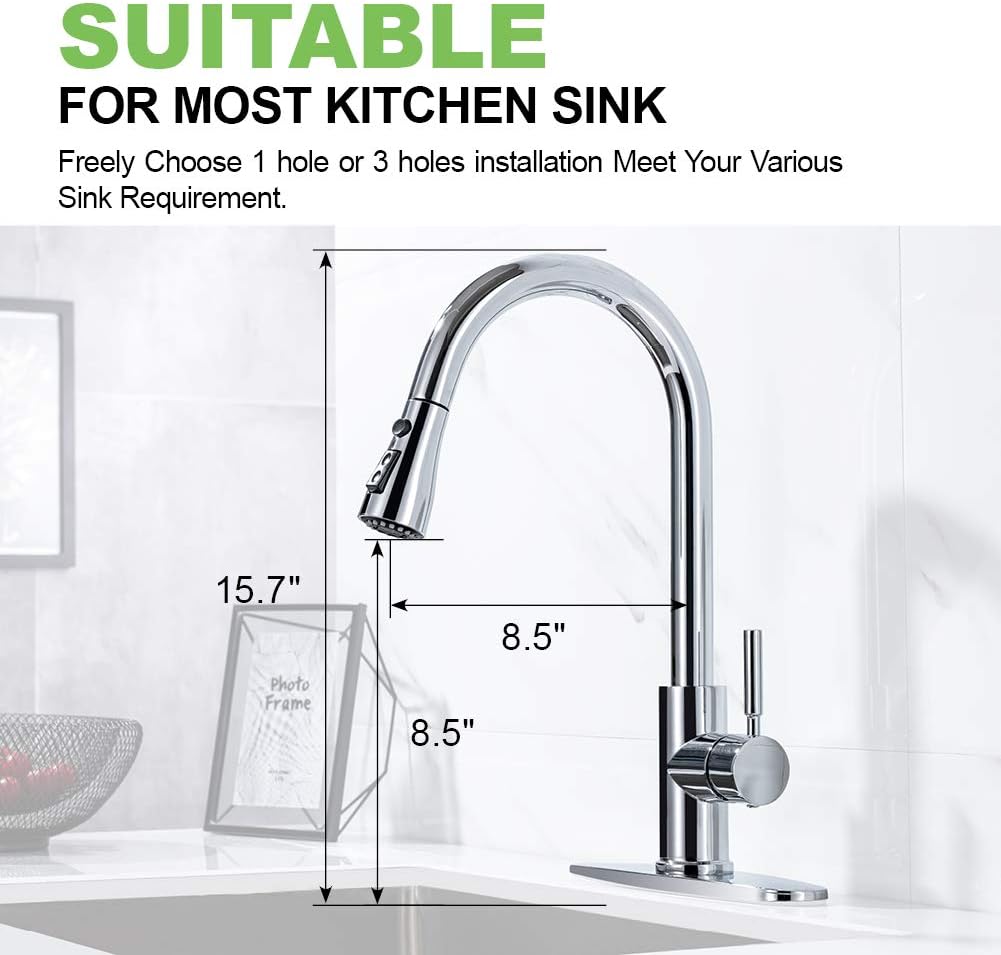 🔥 Hоt Dеаlѕ Sink Faucet, Pull Down Kitchen Faucet with Sprayer Low Lead Commercial Modern Stainless Steel rv Farmhouse Kitchen Faucet Single Handle 1 or 3 Hole Kitchen Sink Faucet, Polished Chrome WEWE