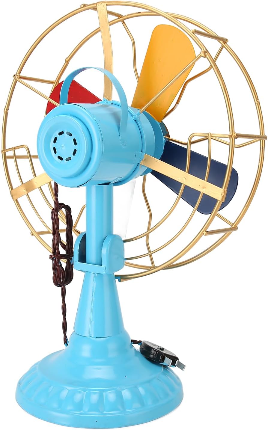 Vintage Table Fan, Classic Retro Style Metal Desk Fan with Rotatable Blades and Vibrant Colors, for Home Office Garden Patio Decor