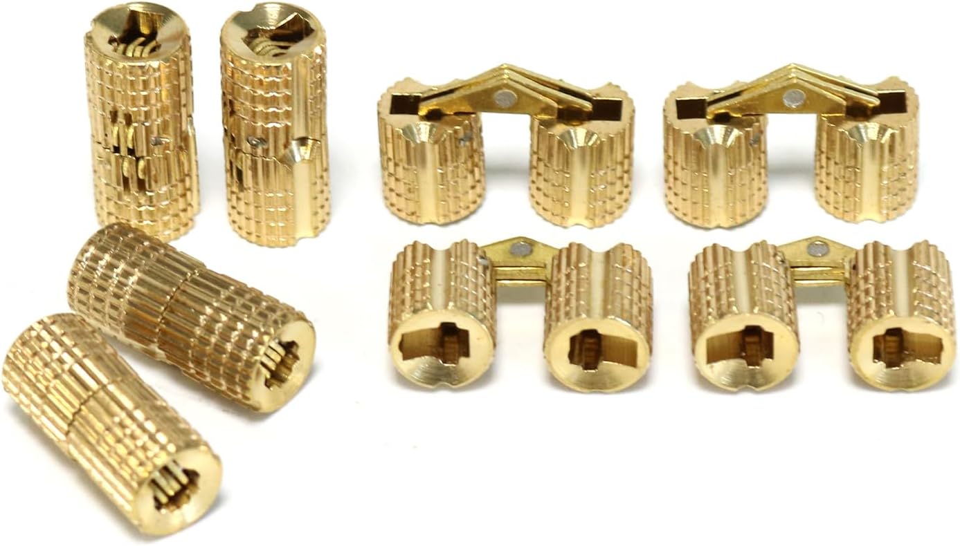 8Pcs Brass Barrel Hinges Hidden Invisible Cabinet Furniture Hinges, 8mm 180 Degree Opening Angle Concealed Furniture Hinges for DIY Jewelry Box Hand Craft