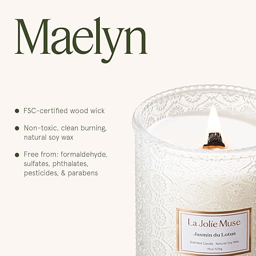 Miniatura 6 de LA JOLIE MUSE Vela de Jasmin du Lotus - Hiedra, Jazmín, Madera de Cedro Vela grande de mecha de madera de 19 oz Cera de soya natural 90 horas