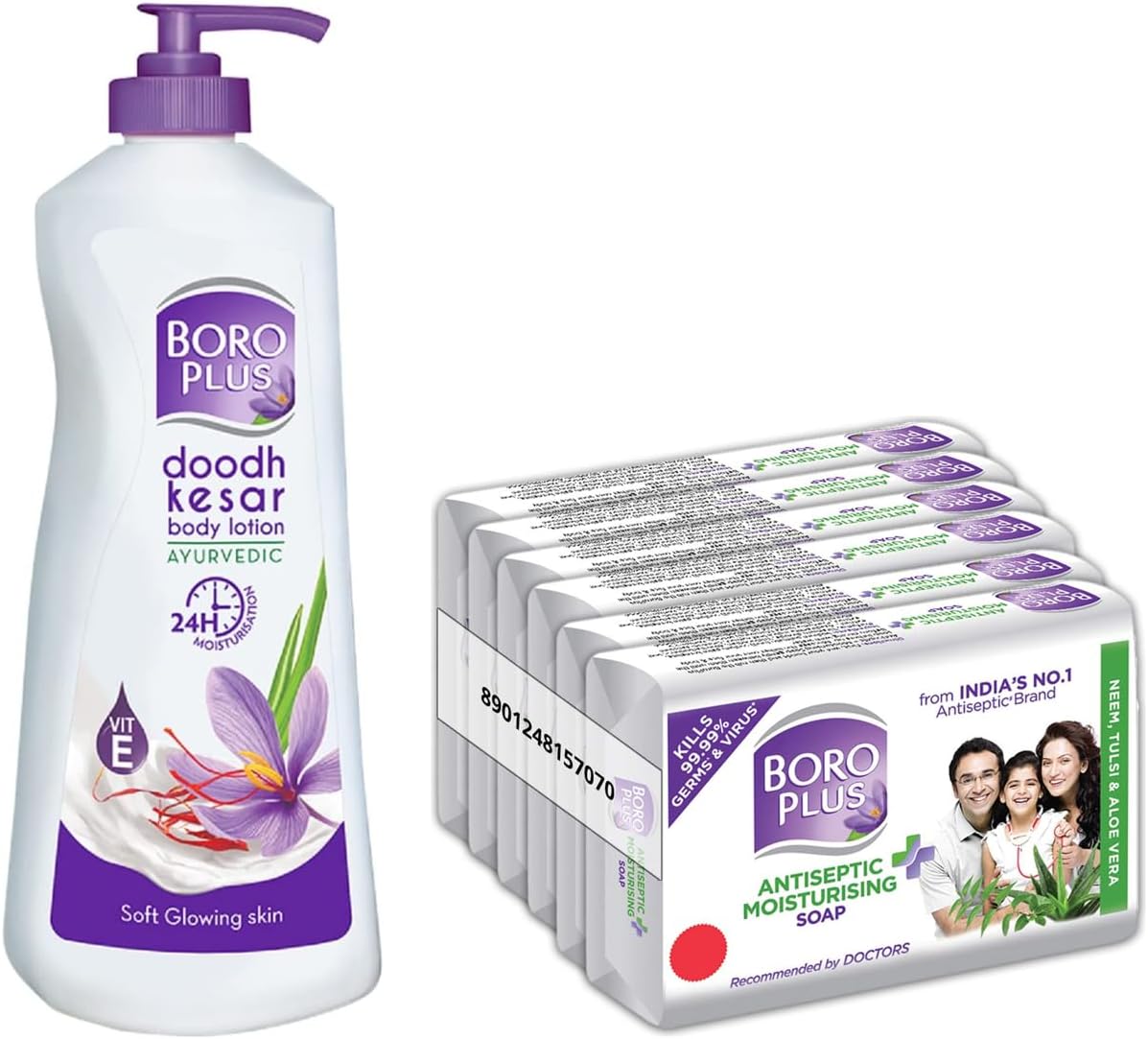 Body Lotion for Nourishment (Normal Skin) 400 milliliters & Antiseptic and Moisturising Bathing Soap, 125g (Pack of 6)
