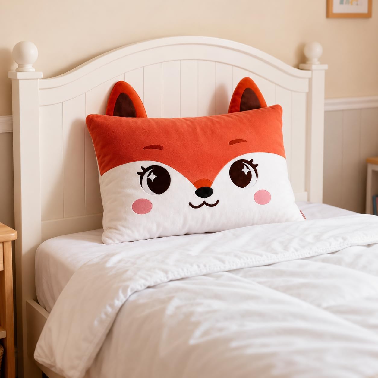 Standard Size Kids Orange Fox Plush Cute Pillow Pals Soft Animal Pillowcase for Beds and Nap Time Travel Bedroom Home Christmas Halloween Thanksgiving Gifts (Fox-Orange, 26x20 Inches)
