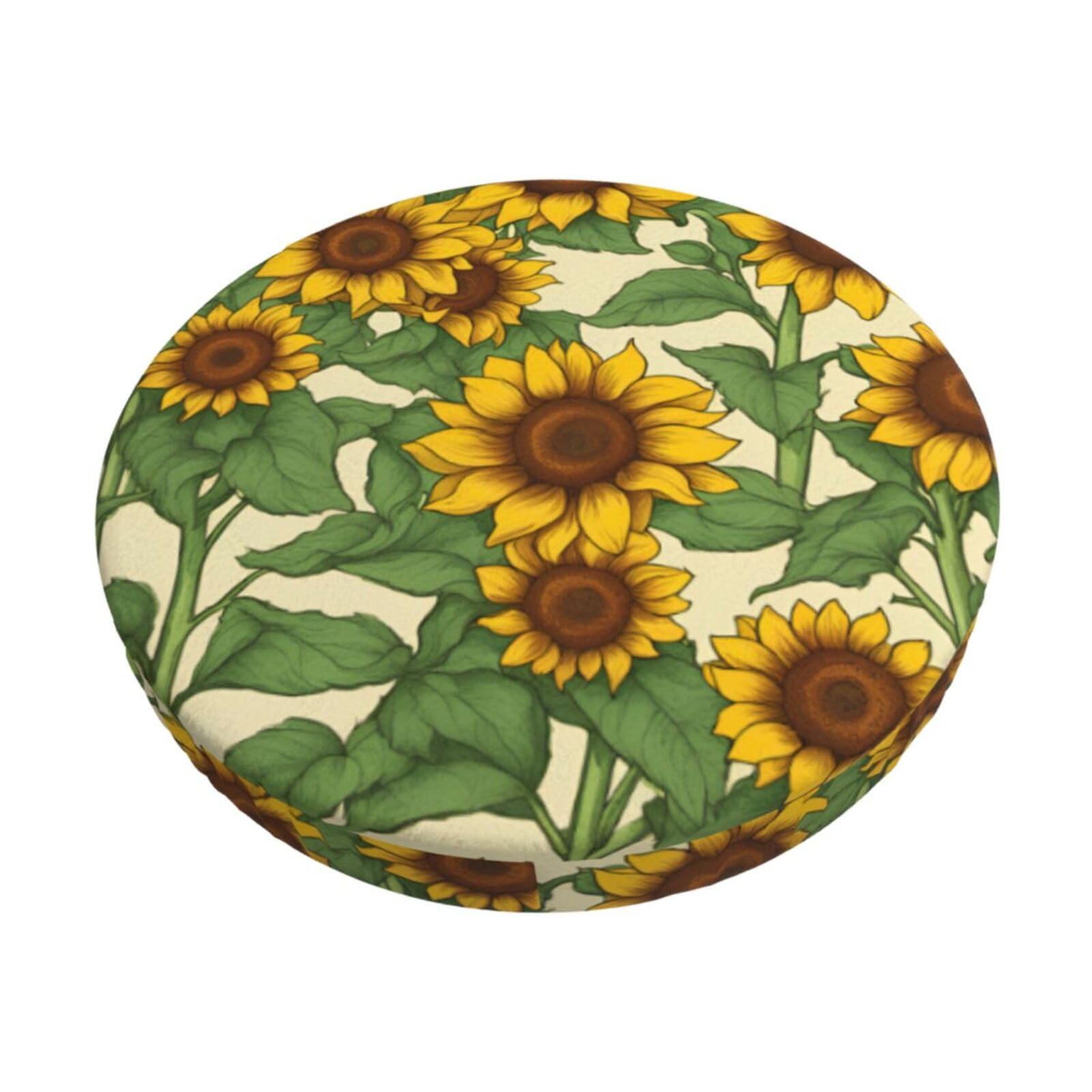 ACVnbm Sunflower Print Round Bar Chair Cushion Cover, Elastic Chair Protector For Kitchen Bar Dining