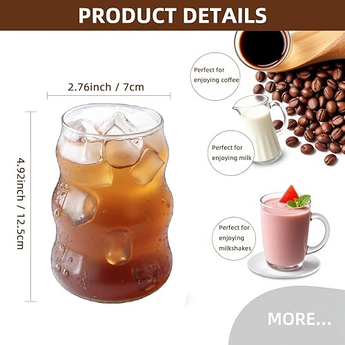 Miniatura 2 de 2 tazas de vidrio acanaladas  18 onzas de vidrio con diseño de ondas vintage para café helado, jugo, cócteles y té de burbujas