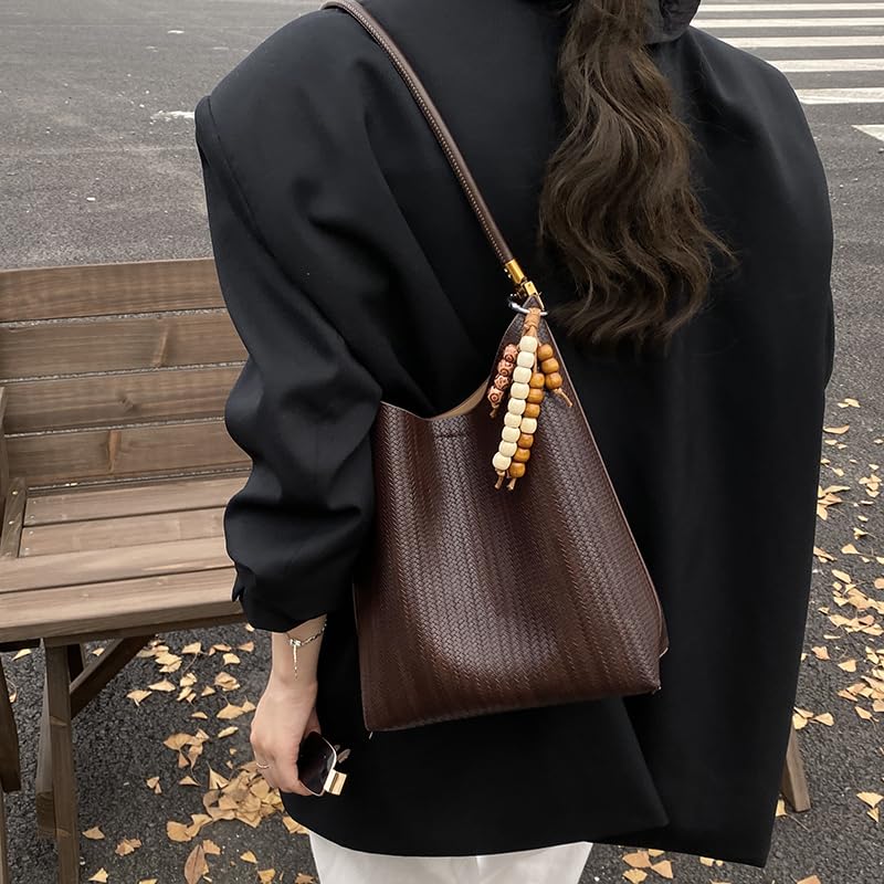 PU Leather Retro Tote Bag with Pendant Simple Shoulder Bag Large Capacity Casual Handbag Leisure Bag with Matching Wallet3