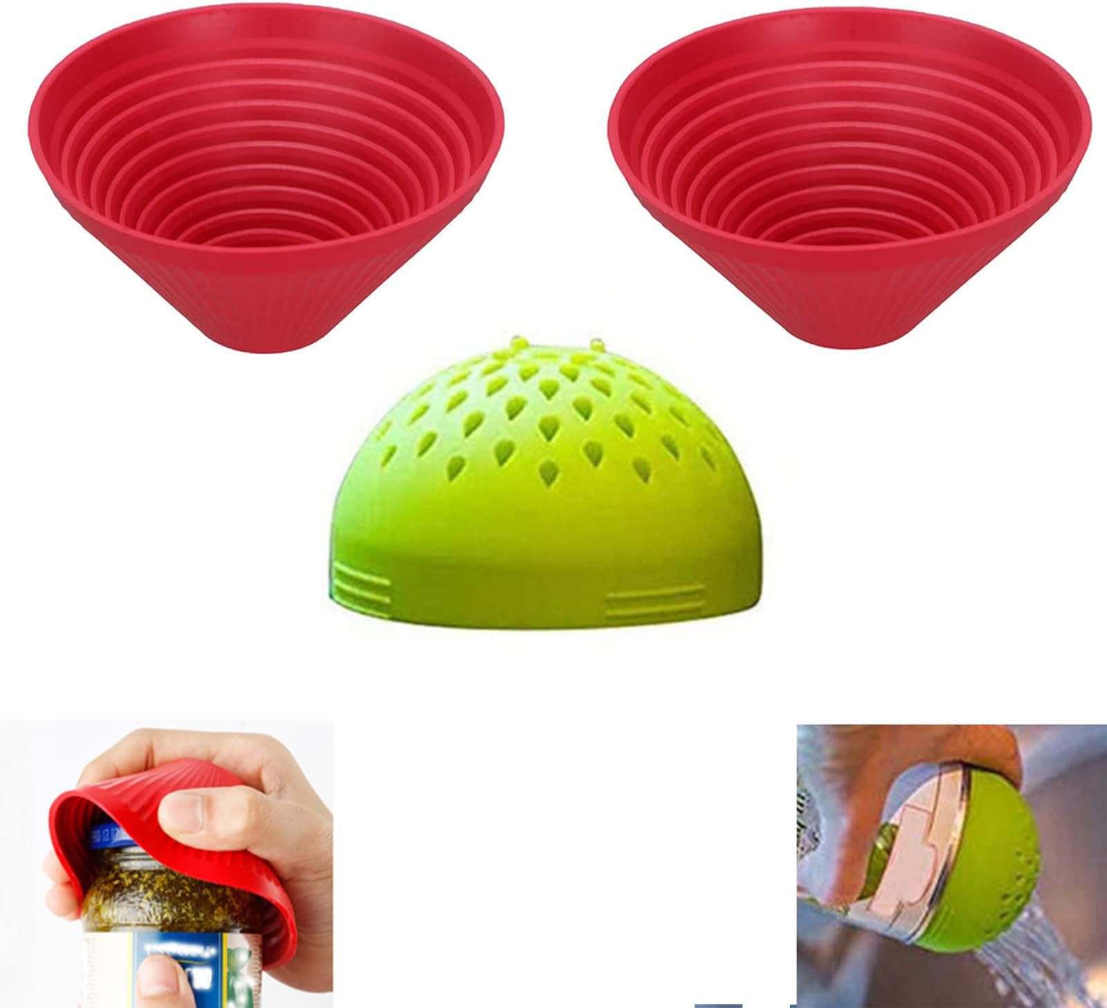 Jar Openers, Multi-Purpose Reusable Rubber Gripper Jar Opener for Seniors With Weak Hands Gripper Rubber Jar, Multi-Purpose Bottle Lid Openers Fit for Most Bottles… (2Red + 1Green)